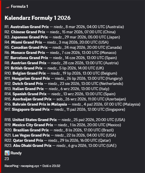 /calendar — Kalendarz sezonu