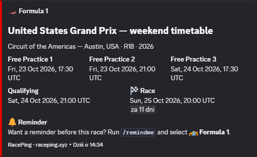 /schedule — Harmonogram weekendu